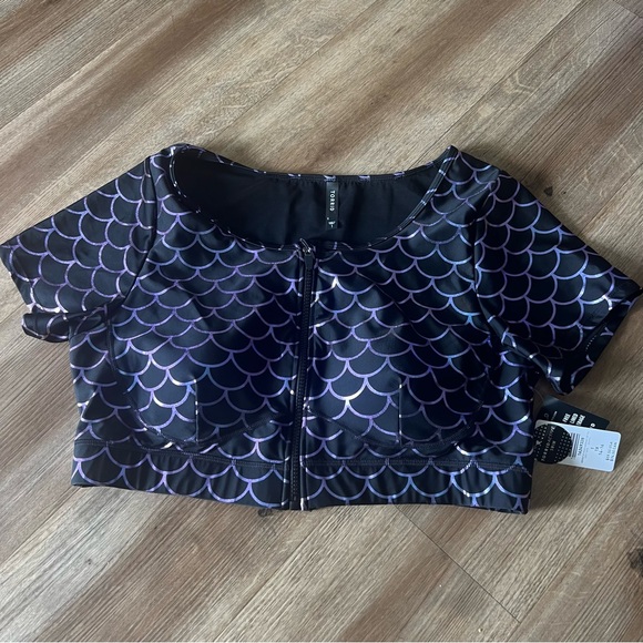 NWT Torrid Mermaid Zip Front Short Sleeve Active Swim Top - Picture 4 of 12